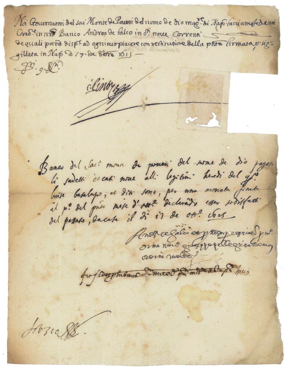 Fede Di Credito – Monte e Banco dei Poveri nel Sacro Nome di Dio, Napoli 1615